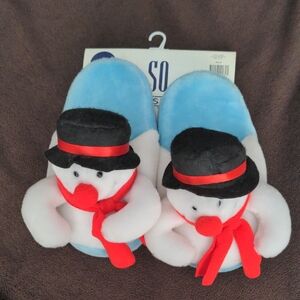 SO Women's Blue Snowman Slippers